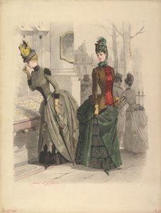 Twee Vrouwen in Dagjurken: Voorbereidende tekening voor een modeplaat, 19 oktober 1886 door Jules David