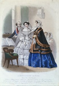 Trouwjurk, modeplaat uit Le Moniteur de la Mode, 1854 door Jules David