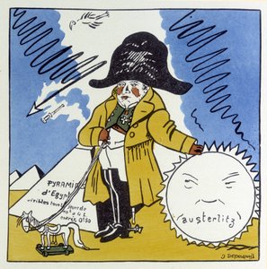 Austerlitz, Jena, Wagram: Karikatuur op Napoleon I - in Histoire de France door Jules Depaquit, ill. door hemzelf, ed. jonquières, Parijs door Jules Depaquit