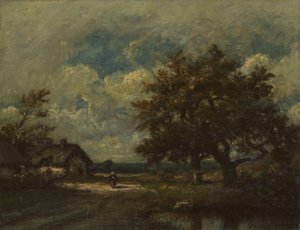Het Huisje bij de Weg, Stormachtige Lucht door Jules Dupré