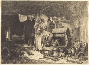 Interieur van een boerderij door Jules Dupré