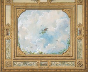 Ontwerp voor een plafond versierd met wolken en vogels door Jules Edmond Charles Lachaise and Eugène Pierre Gourdet