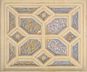 Ontwerp voor een cassetteplafond versierd met rinceaux door Jules Edmond Charles Lachaise and Eugène Pierre Gourdet