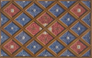 Ontwerp voor een cassetteplafond met geschilderde initialen: SRI, 1840-97 door Jules Edmond Charles Lachaise and Eugène Pierre Gourdet