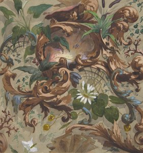 Ontwerp voor behang met schelpen, waterlelies en riet, 1830-97