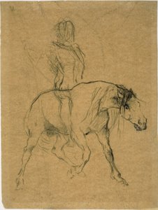 Studie van een paard en ruiter door Jules Elie Delaunay