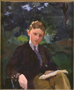 Portret van Marcel Renoux ongeveer 13 of 14 jaar oud, lezend