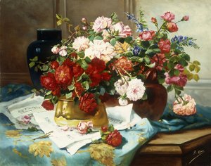 Stilleven met bloemen en bladmuziek