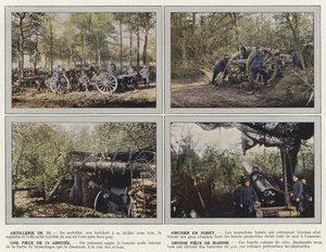 Artillerie van 75, houwitser in het bos, een stuk van 75 beschut, groot maritiem stuk