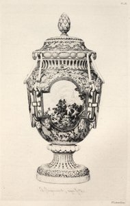 Geschiedenis van de keramische kunst: Een beschrijvende en filosofische studie van het aardewerk van alle tijden en alle naties: Frankrijk: Sèvres-zacht porselein-vaas ter herdenking van de slag bij Fontenoy (plaat XI) door Jules Jacquemart