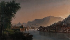 Uitzicht op Grenoble in de 19e eeuw door Jules Jean Baptiste Guedy