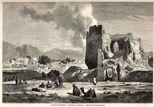 De buitenwijken van Teheran (hedendaags Iran). Tekening door Jules Laurens (1825-1901), ter illustratie van Arthur Gobineau