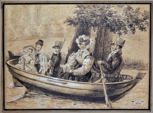 Familie van Ségur (de Graaf, de Gravin en hun kinderen) per boot - door J.H. Laure, augustus 1829