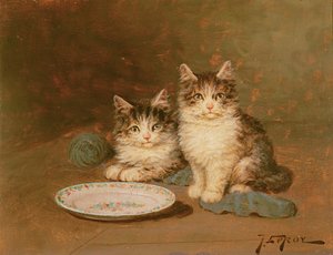 Twee Kittens met een Lege Kom door Jules Leroy