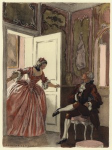 Illustratie voor memoires van Casanova (kleurenlitho) door Jules Marie Auguste Leroux