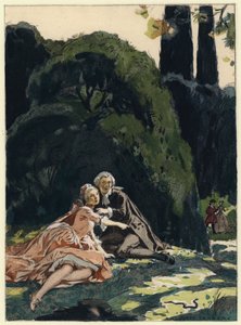 Illustratie voor memoires van Casanova (kleurenlitho) door Jules Marie Auguste Leroux