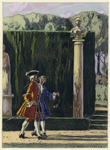 Illustratie voor memoires van Casanova (kleurenlitho) door Jules Marie Auguste Leroux