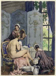 Illustratie voor memoires van Casanova (kleurenlitho) door Jules Marie Auguste Leroux