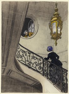 Illustratie voor memoires van Casanova (kleurenlitho) door Jules Marie Auguste Leroux
