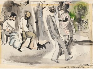 Figuren en Kat in Park door Jules Pascin