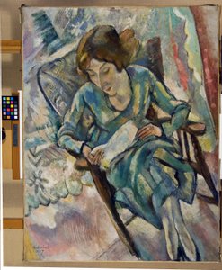 Meisje in groen aan het lezen, 1917 door Jules Pascin