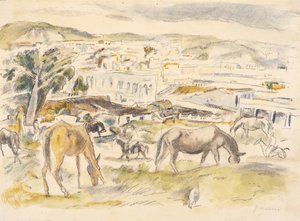 Paarden in Landschap door Jules Pascin