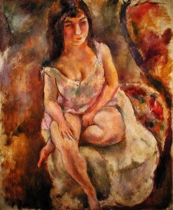 Zittende Halfnaakte door Jules Pascin
