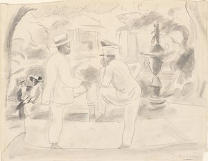 Twee mannen in het park door Jules Pascin