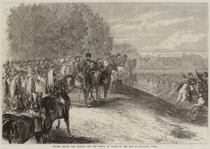 Parade voor de Keizer en de Prins van Wales in het Bois de Boulogne, Parijs door Jules Pelcoq