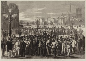 Arbeiders wachten om aangenomen te worden op de Plaats van het Hotel de Ville, Parijs door Jules Pelcoq