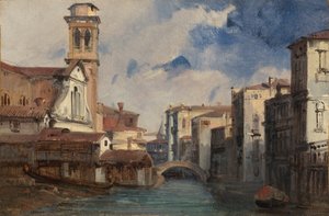 De kerk van San Trovaso, Venetië, ca. 1830 door Jules Romain Joyant