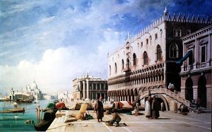 De kade, Venetië door Jules Romain Joyant
