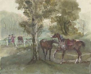 Paarden in de wei door Jules baron Finot