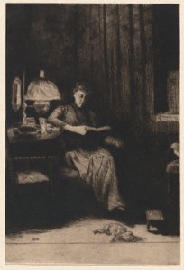De avondlamp door Julian Alden Weir