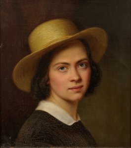 Ests: "Zelfportret (met strohoed)". door Julie Wilhelmine Hagen Schwarz