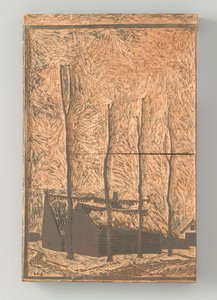 Vier bomen bij huizen door Julie de Graag (signed by artist)
