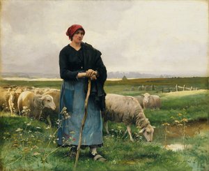 Een herderin met haar kudde