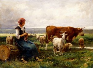 Herderin met koeien en geiten
