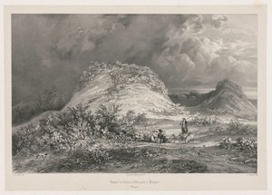 Ruïnes van het kasteel van Artns bij Le Huelgoet, Bretagne, 1845-1846 door Julien Louis Jacottet