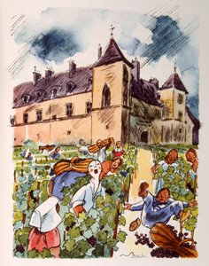 Franse wijngaard. 1944. Illustratie door Julien Pavil