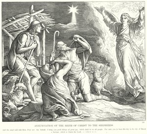 Aankondiging van de Geboorte van Christus aan de Herders (gravure) door Julius (after) Schnorr von Carolsfeld