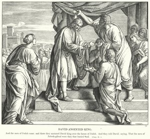 David Gezalvd tot Koning (gravure) door Julius (after) Schnorr von Carolsfeld