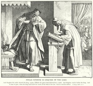 Josia stuurt om de Heer te raadplegen door Julius (after) Schnorr von Carolsfeld