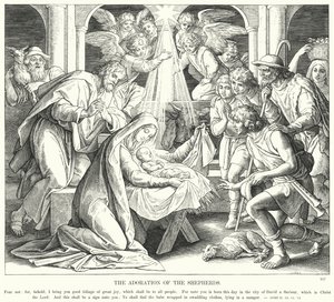 De aanbidding van de herders door Julius (after) Schnorr von Carolsfeld
