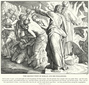 De Vernietiging van Korach en zijn Volgelingen (gravure) door Julius (after) Schnorr von Carolsfeld