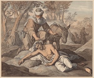 De barmhartige Samaritaan, St. Lucas, X, 33, 34 door Julius (after) Schnorr von Carolsfeld