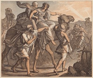 De ontmoeting van Isaak en Rebekka, Genesis, XXIV, 64 door Julius (after) Schnorr von Carolsfeld