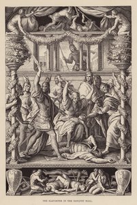De slachting in de banketzaal door Julius (after) Schnorr von Carolsfeld