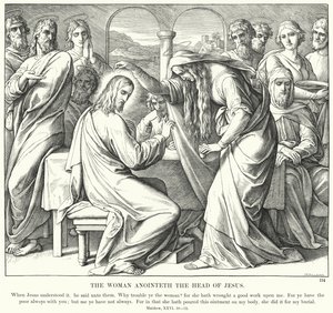 De Vrouw Zalfde het Hoofd van Jezus (gravure)