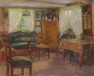 Woonkamer in Finkenwerder door Julius August Friedrich Theodor von Ehren
